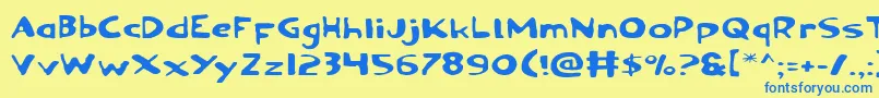 フォントOzyv2e – 青い文字が黄色の背景にあります。