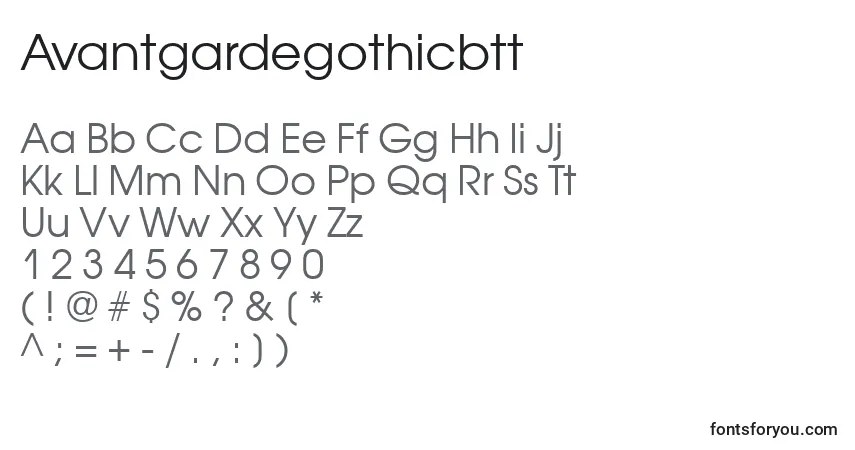 A fonte Avantgardegothicbtt – alfabeto, números, caracteres especiais