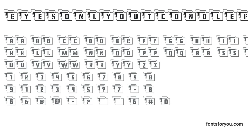 Eyesonlyoutcondleft-fontti – aakkoset, numerot, erikoismerkit