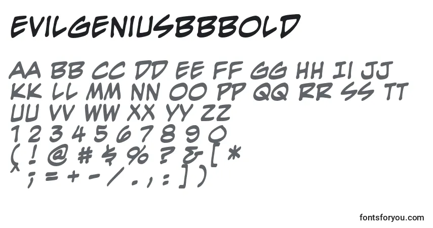 Czcionka EvilgeniusBbBold – alfabet, cyfry, specjalne znaki