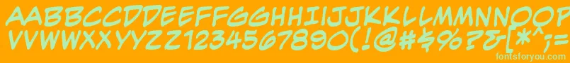 Weitere Informationen zur EvilgeniusBbBold-Schriftart EvilgeniusBbBold-Schriftart – Grüne Schriften auf orangefarbenem Hintergrund