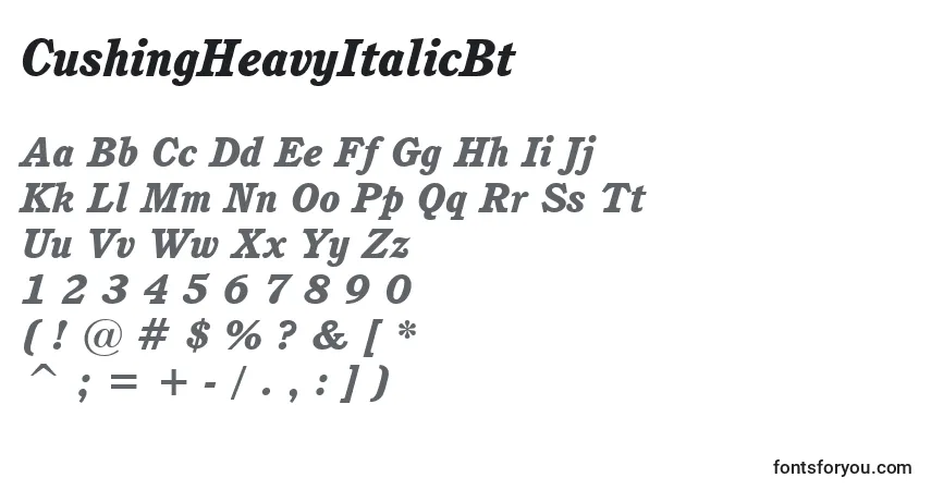 Czcionka CushingHeavyItalicBt – alfabet, cyfry, specjalne znaki