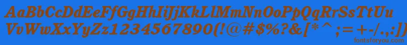 フォントCushingHeavyItalicBt – 茶色の文字が青い背景にあります。