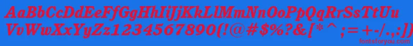 CushingHeavyItalicBt Font – Red Fonts on Blue Background