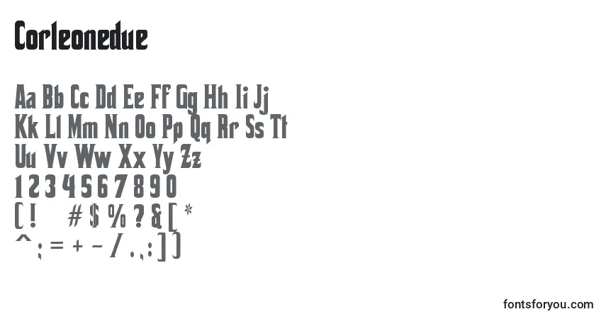 Шрифт Corleonedue – алфавит, цифры, специальные символы