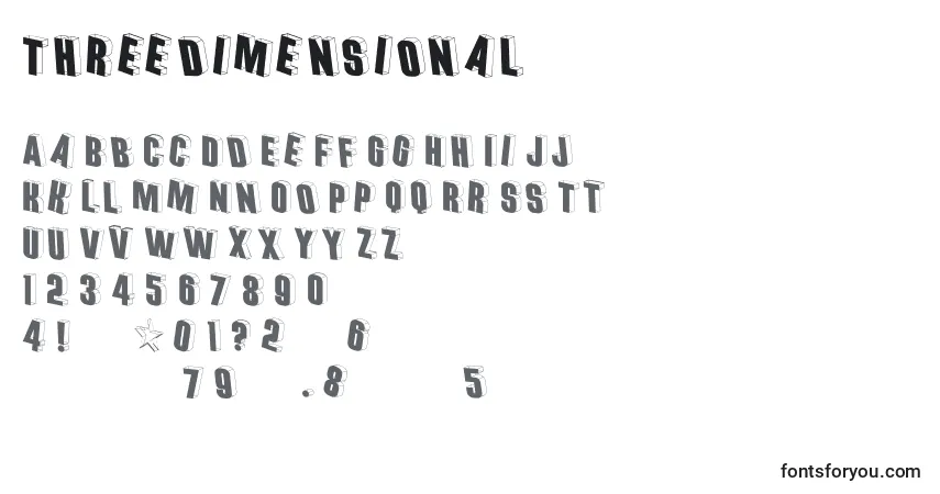 A fonte Threedimensional – alfabeto, números, caracteres especiais