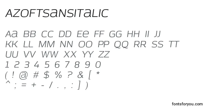 Шрифт AzoftSansItalic (60440) – алфавит, цифры, специальные символы