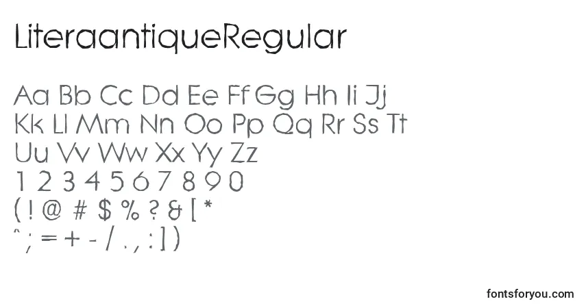 Czcionka LiteraantiqueRegular – alfabet, cyfry, specjalne znaki