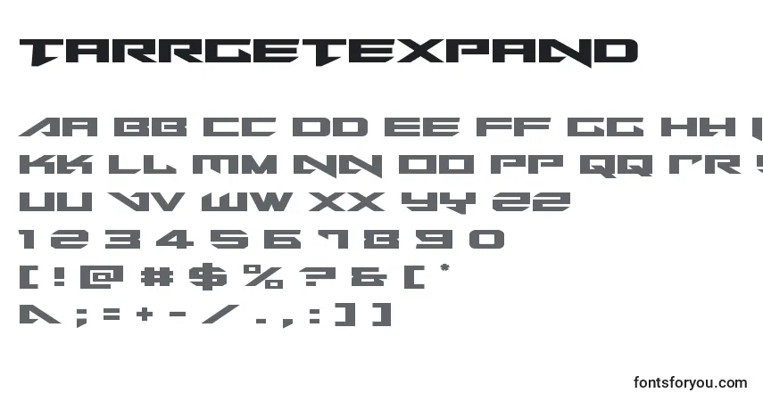Czcionka Tarrgetexpand – alfabet, cyfry, specjalne znaki