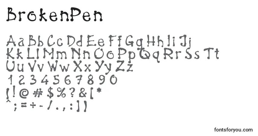 BrokenPen-fontti – aakkoset, numerot, erikoismerkit