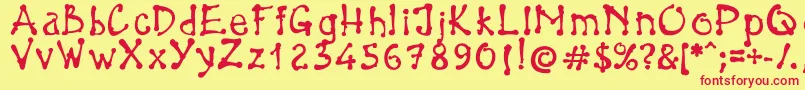 BrokenPen-fontti – punaiset fontit keltaisella taustalla