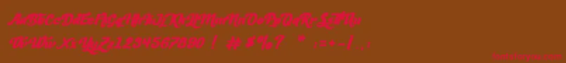 LesMousquetaires-Schriftart – Rote Schriften auf braunem Hintergrund