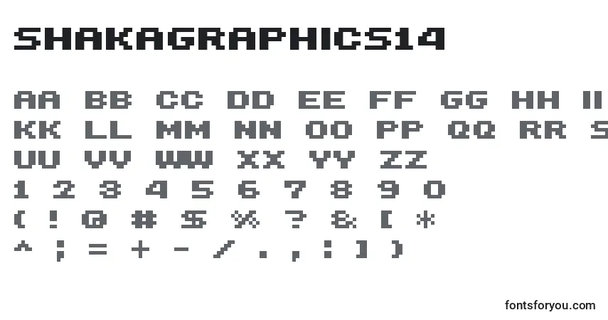 Шрифт Shakagraphics14 – алфавит, цифры, специальные символы