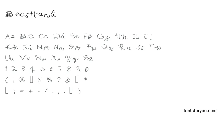 Schriftart BecsHand – Alphabet, Zahlen, spezielle Symbole