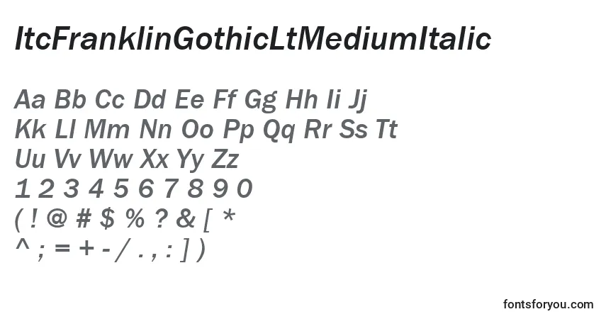 Czcionka ItcFranklinGothicLtMediumItalic – alfabet, cyfry, specjalne znaki