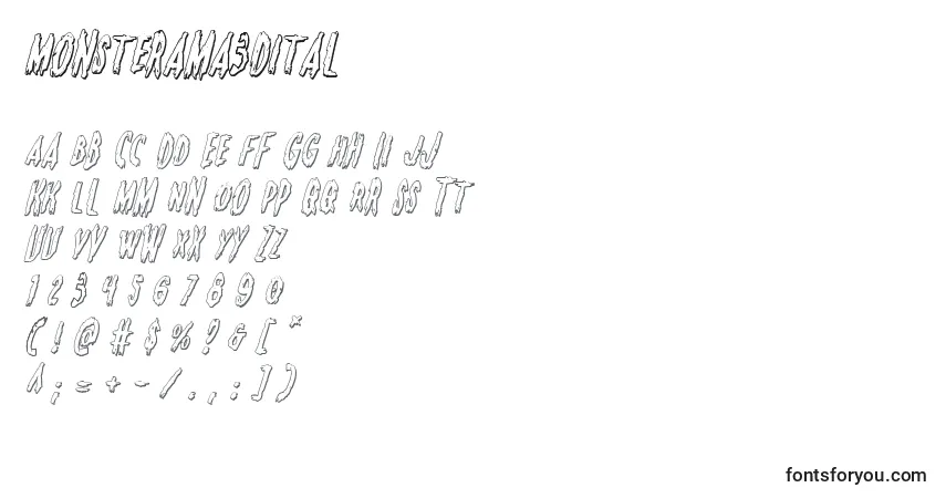 A fonte Monsterama3Dital – alfabeto, números, caracteres especiais