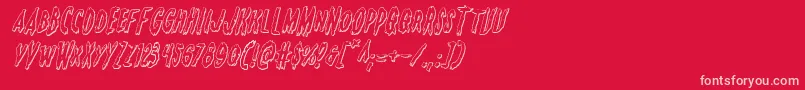 Monsterama3Dital-Schriftart – Rosa Schriften auf rotem Hintergrund