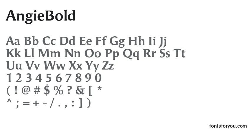 A fonte AngieBold – alfabeto, números, caracteres especiais