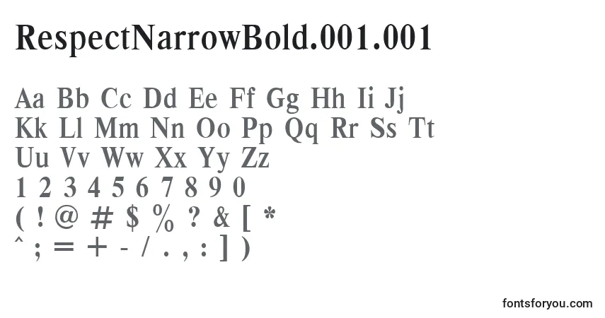 Шрифт RespectNarrowBold.001.001 – алфавит, цифры, специальные символы