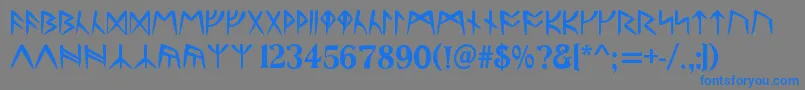 フォントRunesC – 灰色の背景に青い文字