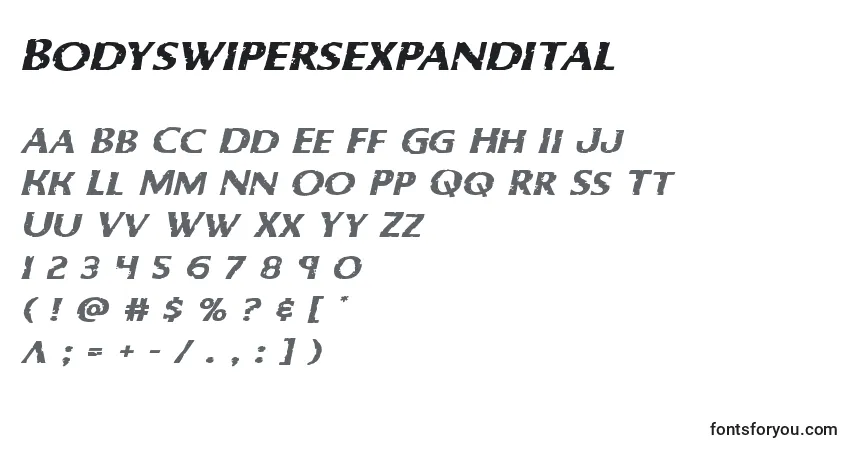 Шрифт Bodyswipersexpandital – алфавит, цифры, специальные символы