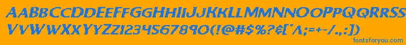 Bodyswipersexpandital-Schriftart – Blaue Schriften auf orangefarbenem Hintergrund