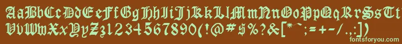 フォントGothicrus – 緑色の文字が茶色の背景にあります。