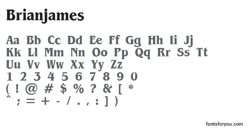 Schriftart Brianjames – Alphabet, Zahlen, spezielle Symbole