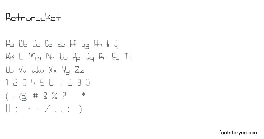 Schriftart Retrorocket – Alphabet, Zahlen, spezielle Symbole