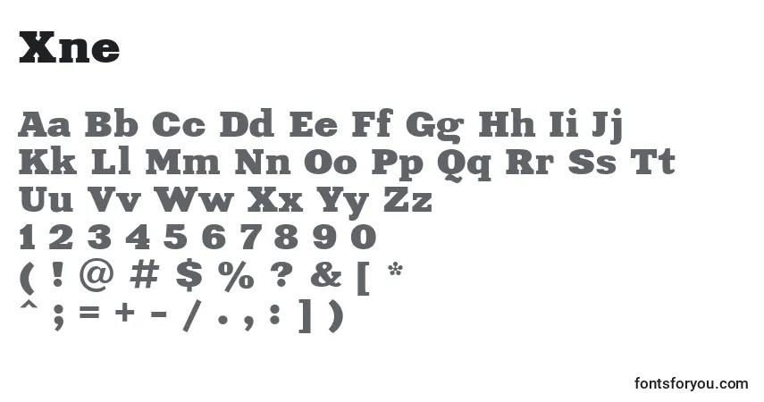 A fonte Xne – alfabeto, números, caracteres especiais