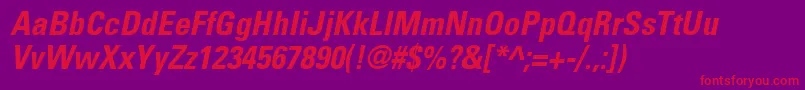 UniversLt67CondensedBoldOblique Font – Red Fonts on Purple Background