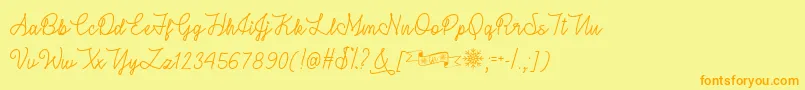 フォントWinterInJanuaryOtf – オレンジの文字が黄色の背景にあります。