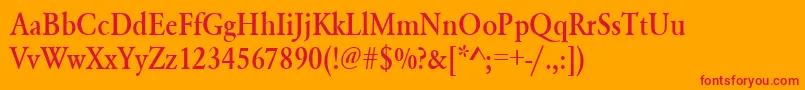 Urwgaramondtmedextnar-Schriftart – Rote Schriften auf orangefarbenem Hintergrund