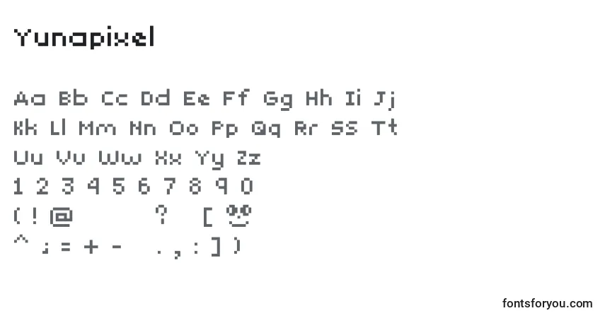 Czcionka Yunapixel – alfabet, cyfry, specjalne znaki