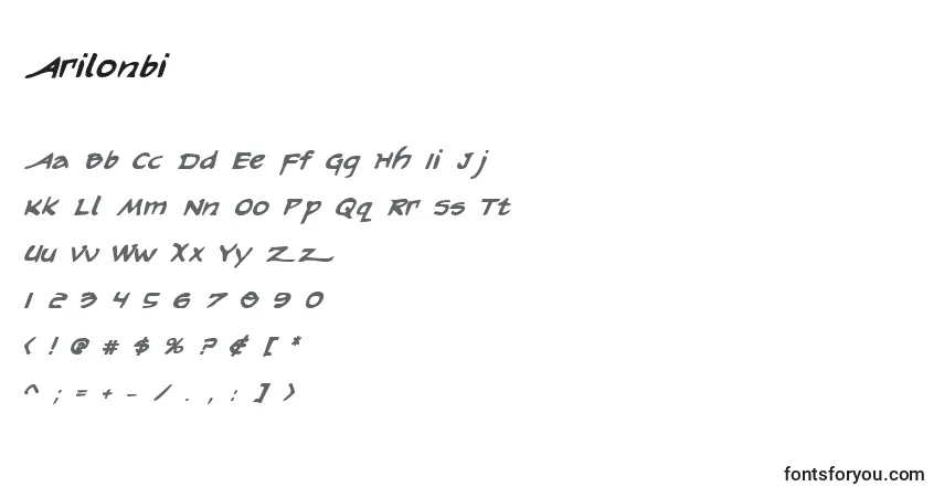 A fonte Arilonbi – alfabeto, números, caracteres especiais