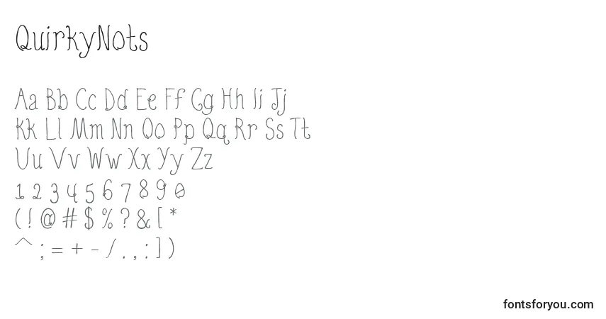 Schriftart QuirkyNots – Alphabet, Zahlen, spezielle Symbole