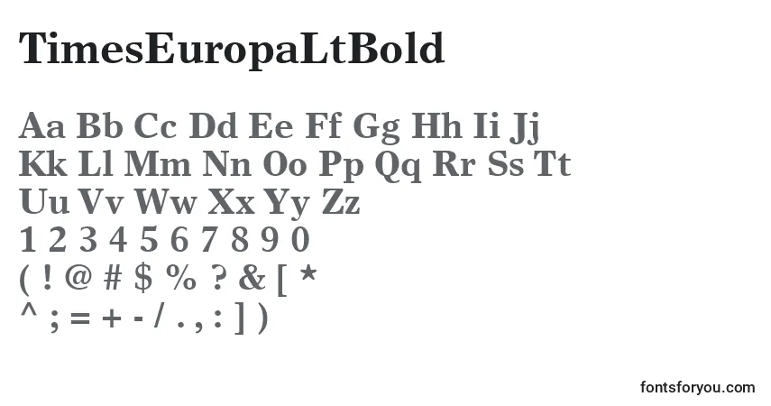 Шрифт TimesEuropaLtBold – алфавит, цифры, специальные символы