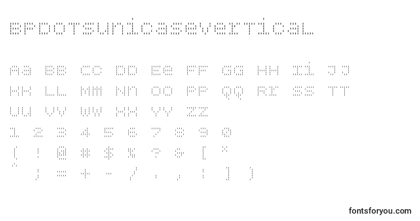 A fonte Bpdotsunicasevertical – alfabeto, números, caracteres especiais