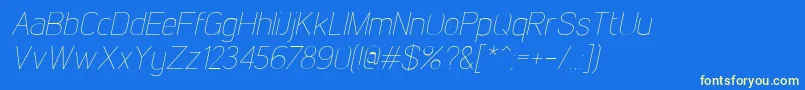 LintelThinitalic-Schriftart – Gelbe Schriften auf blauem Hintergrund