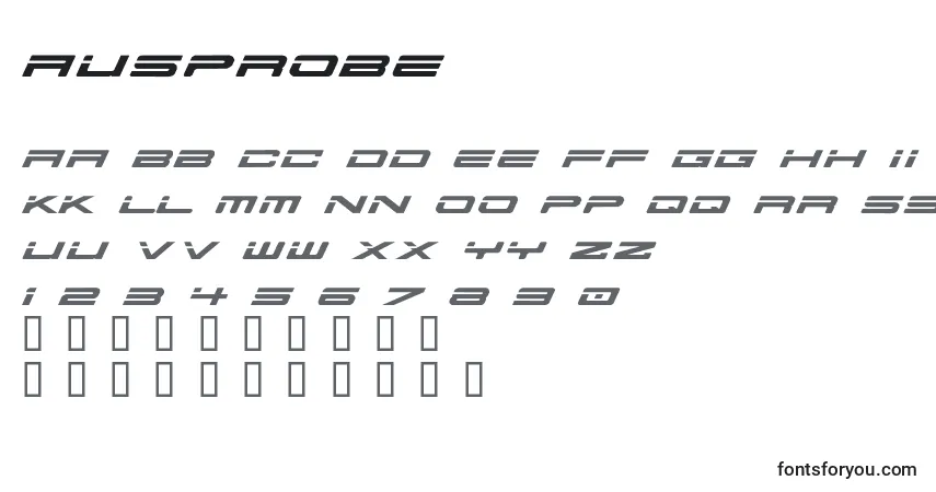 Czcionka Ausprobe – alfabet, cyfry, specjalne znaki