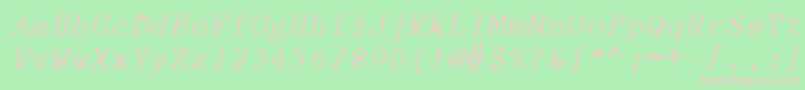 PrestigeEliteLtBoldSlanted-fontti – vaaleanpunaiset fontit vihreällä taustalla