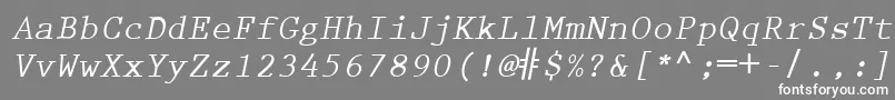 フォントPrestigeEliteLtBoldSlanted – 灰色の背景に白い文字