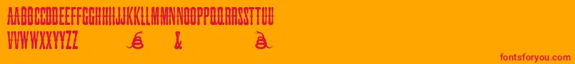 Weitere Informationen zur SnakebiteSaloon-Schriftart SnakebiteSaloon-Schriftart – Rote Schriften auf orangefarbenem Hintergrund