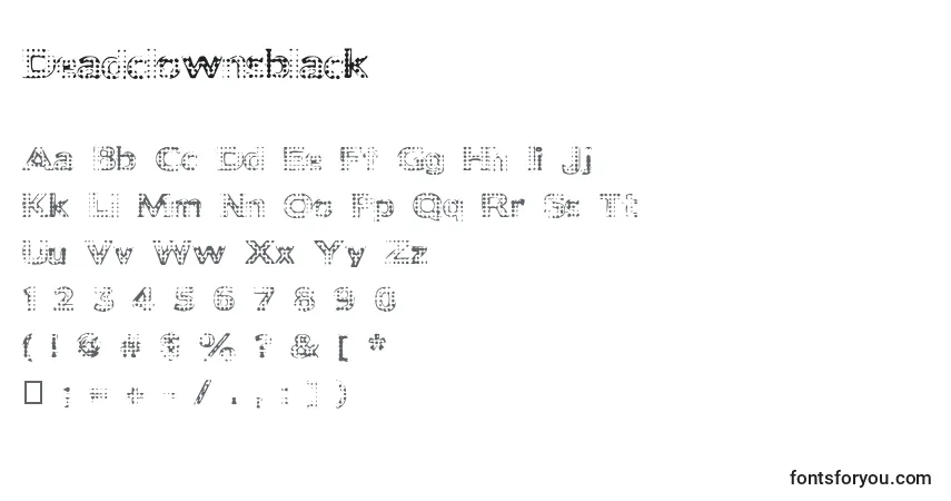 A fonte Deadclownsblack – alfabeto, números, caracteres especiais