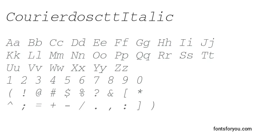 CourierdoscttItalic-fontti – aakkoset, numerot, erikoismerkit