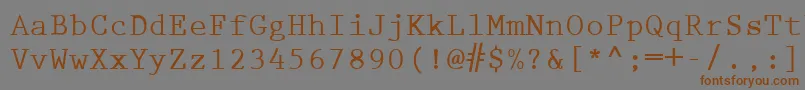 フォントPrestigeEliteLtBold – 茶色の文字が灰色の背景にあります。
