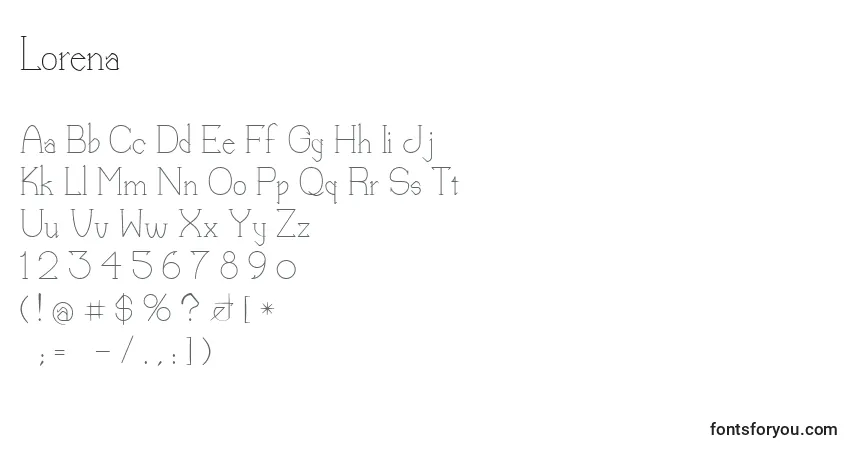 Czcionka Lorena – alfabet, cyfry, specjalne znaki
