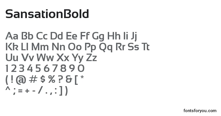 A fonte SansationBold – alfabeto, números, caracteres especiais
