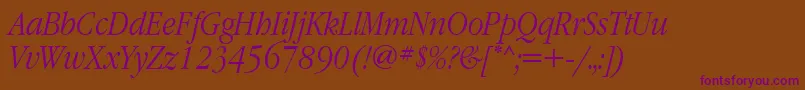 GaramondnarrowbttItalic Font – Purple Fonts on Brown Background