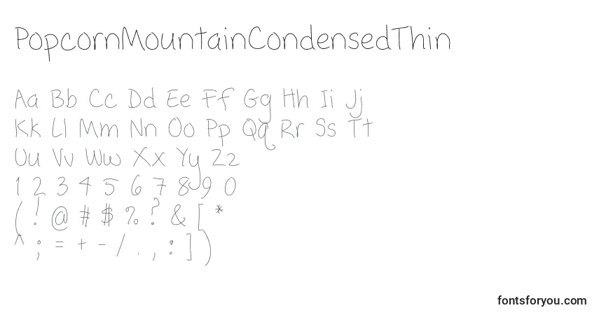 Schriftart PopcornMountainCondensedThin – Alphabet, Zahlen, spezielle Symbole